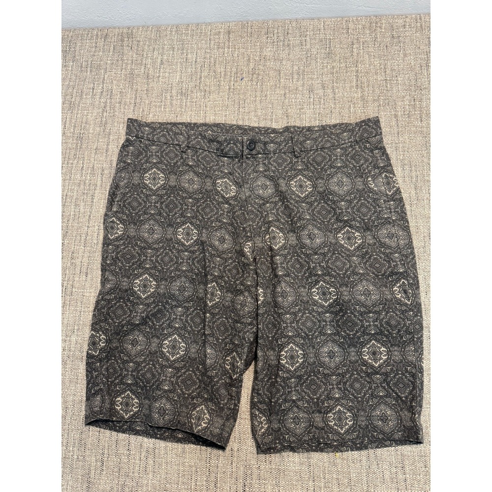 Uniqlo Chino Shorts‎ Men's XL Brown Paisley Linen Classic Flat Front 10" Inseam